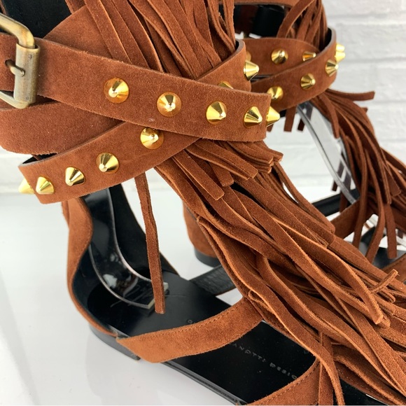 Giuseppe Zanotti Suede Studded Gladiator Sandals Brown Size 39 - Picture 10 of 16